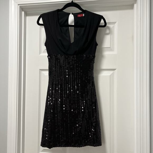 Ruby rox Sequin black sheath lined dress Small holiday‎ party - Picture 1 of 6